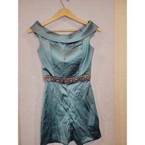 Sherri Hill Teal Mini Dress with Beaded Waist